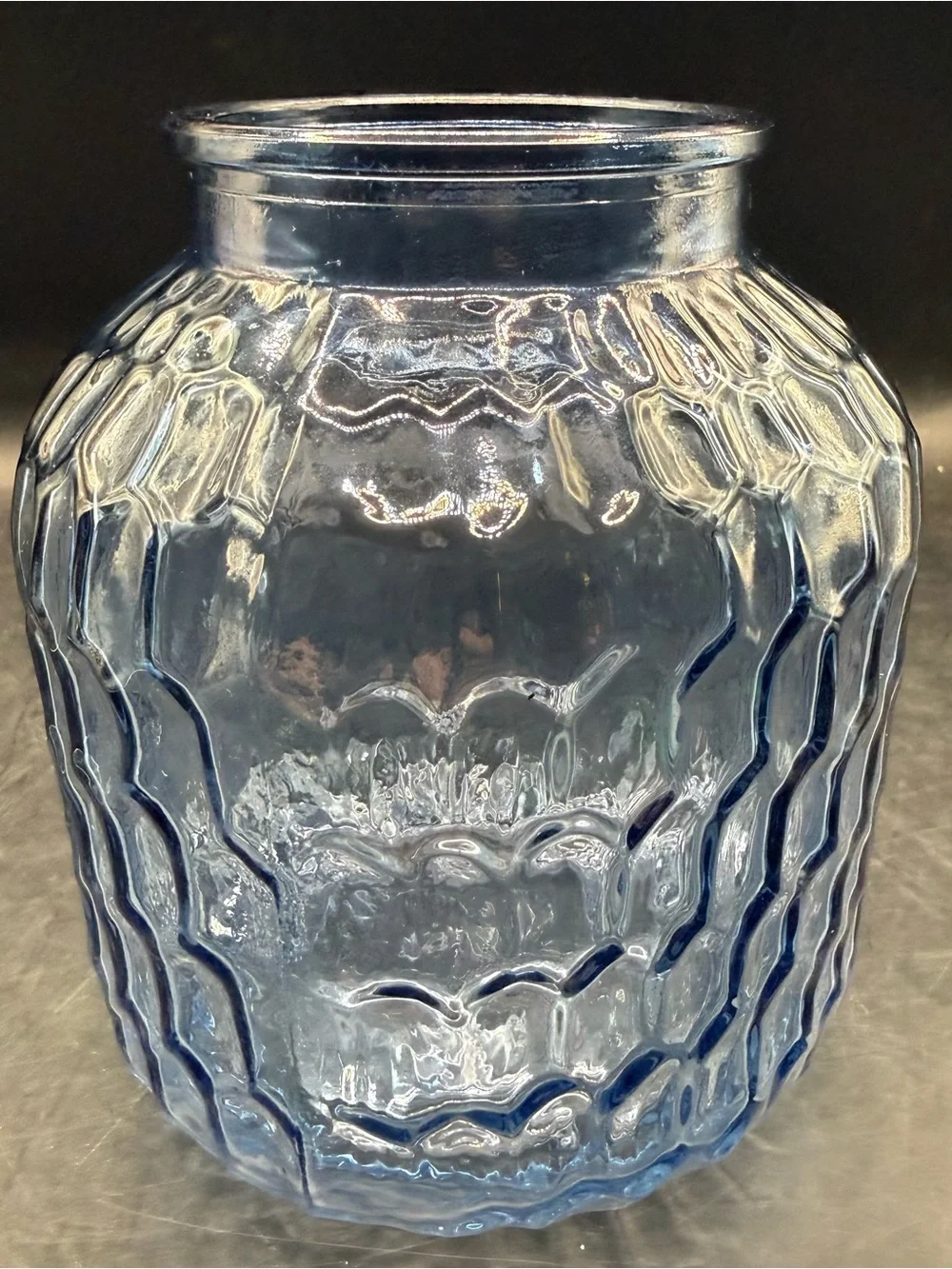 Vintage Style Blue Glass Honeycomb Vase - 5.5 Inch Bud Vase - Textured Diamond